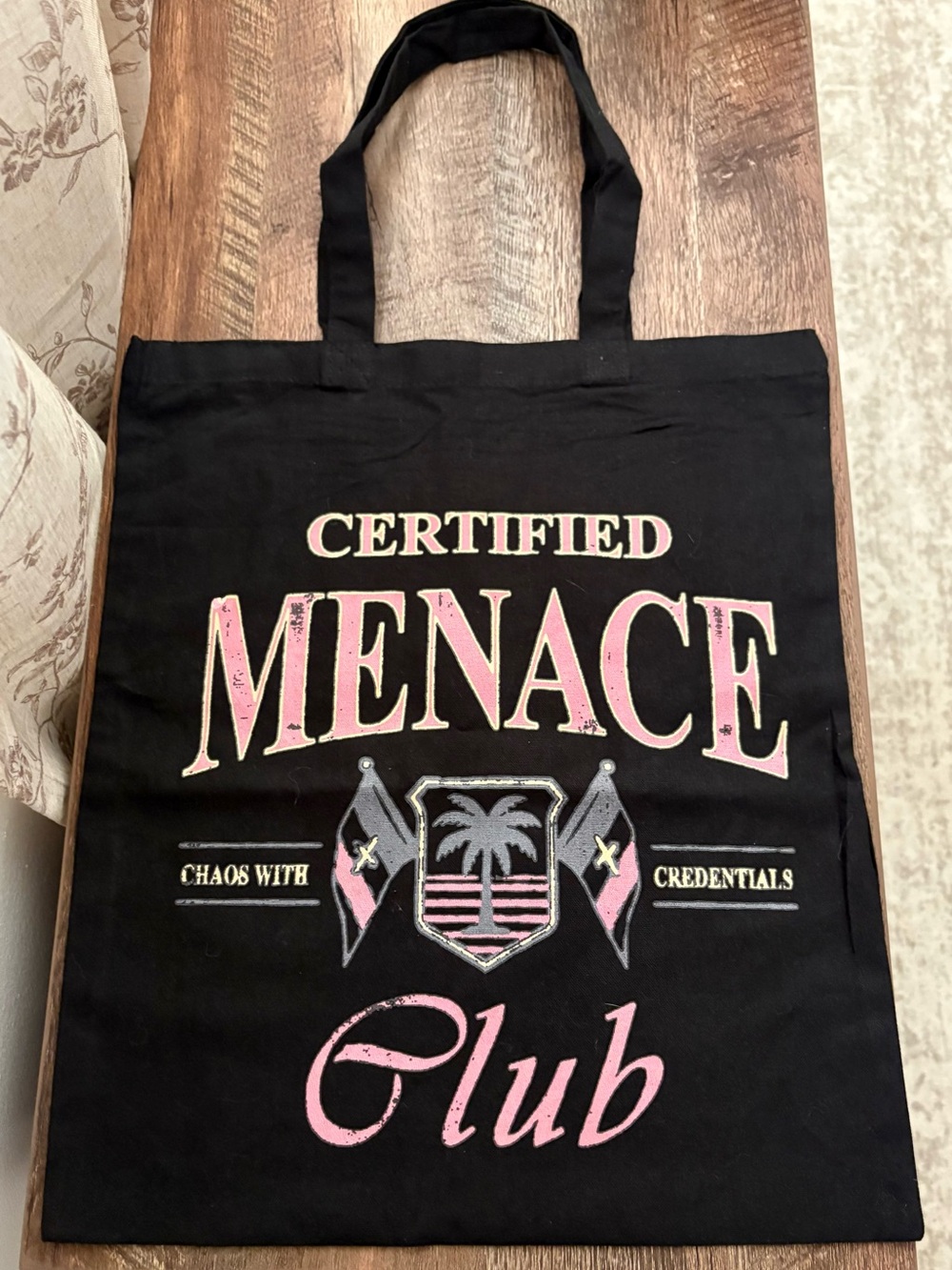 New Pebby Forevee Black 'Certified Menace Club' Canvas Tote Bag